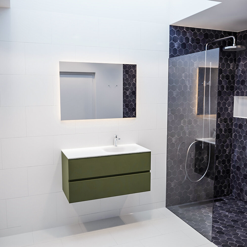 MONDIAZ VICA 100cm mueble de baño Army 2 cajones lavabo MOON Derecho 1 orificio con espejo LED. 3 MONDIAZ VICA 100cm mueble de baño Army 2 cajones lavabo MOON Derecho 1 orificio con espejo LED. - Imagen 3