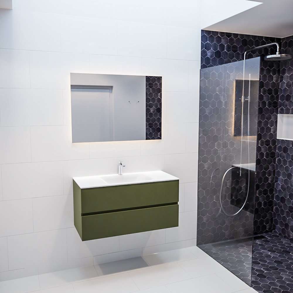 MONDIAZ VICA 100cm mueble de baño Army 2 cajones lavabo CLOUD Centro 1 orificio con espejo LED. 3 MONDIAZ VICA 100cm mueble de baño Army 2 cajones lavabo CLOUD Centro 1 orificio con espejo LED. - Imagen 3