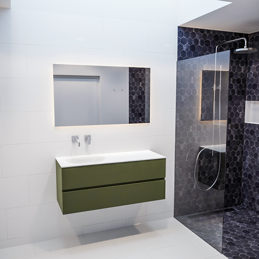 MONDIAZ VICA 120cm mueble de baño Army 2 cajones lavabo MOON Izquierda sin orificio con espejo LED. 3 MONDIAZ VICA 120cm mueble de baño Army 2 cajones lavabo MOON Izquierda sin orificio con espejo LED. - Imagen 3