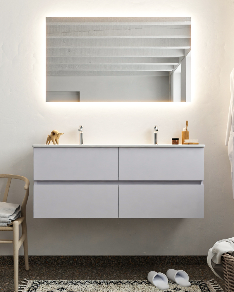 MONDIAZ VICA 120cm mueble de baño Cale 4 cajones lavabo DENIA Doble 2 orificios con espejo LED. 3 MONDIAZ VICA 120cm mueble de baño Cale 4 cajones lavabo DENIA Doble 2 orificios con espejo LED. - Imagen 3