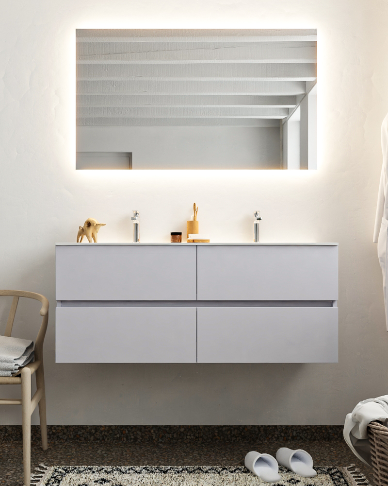 MONDIAZ VICA 120cm mueble de baño Cale 4 cajones lavabo MOON Doble 2 orificios con espejo LED. 3 MONDIAZ VICA 120cm mueble de baño Cale 4 cajones lavabo MOON Doble 2 orificios con espejo LED. - Imagen 3