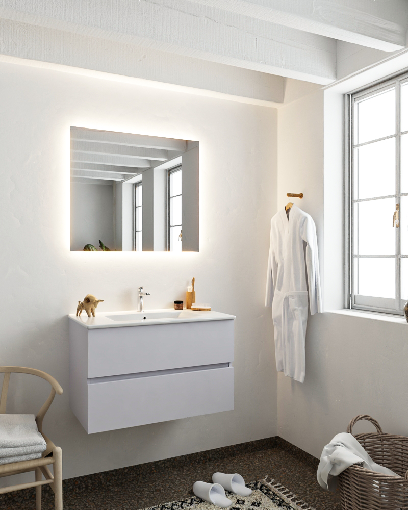 MONDIAZ VICA 80cm mueble de baño Cale 2 cajones lavabo DENIA Centro 1 orificio con espejo LED. 2 MONDIAZ VICA 80cm mueble de baño Cale 2 cajones lavabo DENIA Centro 1 orificio con espejo LED. - Imagen 2