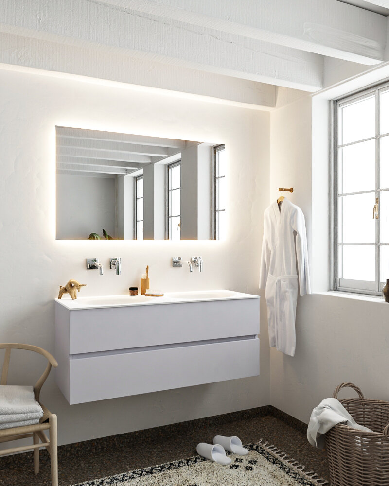 MONDIAZ VICA 120cm mueble de baño Cale 2 cajones lavabo MOON Doble sin orificio con espejo LED. 2 MONDIAZ VICA 120cm mueble de baño Cale 2 cajones lavabo MOON Doble sin orificio con espejo LED. - Imagen 2