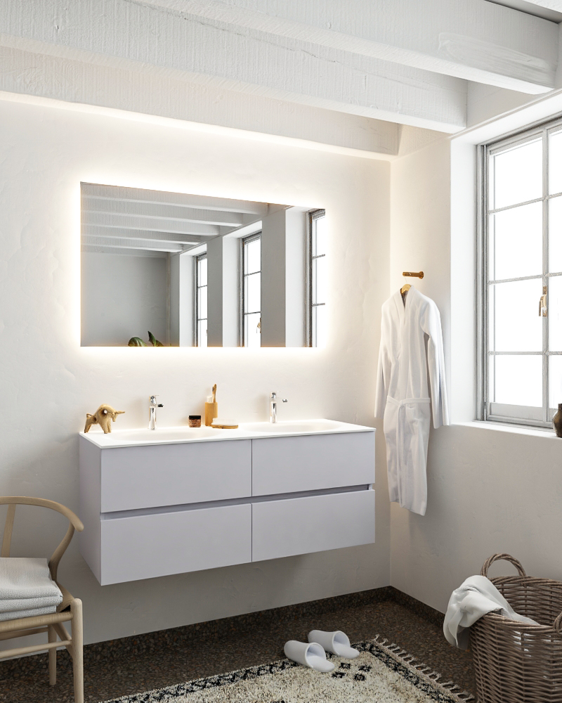MONDIAZ VICA 120cm mueble de baño Cale 4 cajones lavabo MOON Doble 2 orificios con espejo LED. 2 MONDIAZ VICA 120cm mueble de baño Cale 4 cajones lavabo MOON Doble 2 orificios con espejo LED. - Imagen 2