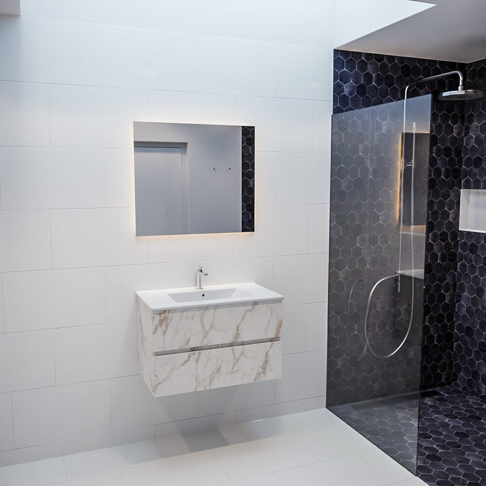 MONDIAZ VICA 80cm mueble de baño Carrara 2 cajones lavabo DENIA Centro 1 orificio con espejo LED. 3 MONDIAZ VICA 80cm mueble de baño Carrara 2 cajones lavabo DENIA Centro 1 orificio con espejo LED. - Imagen 3