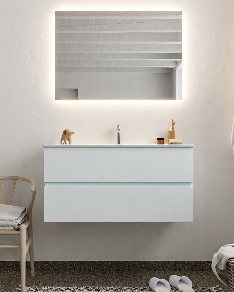 MONDIAZ VICA 100cm mueble de baño Clay 2 cajones lavabo DENIA Centro 1 orificio con espejo LED. 3 MONDIAZ VICA 100cm mueble de baño Clay 2 cajones lavabo DENIA Centro 1 orificio con espejo LED. - Imagen 3