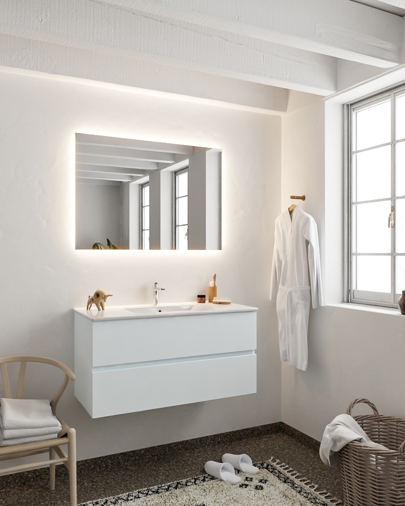 MONDIAZ VICA 100cm mueble de baño Clay 2 cajones lavabo DENIA Centro 1 orificio con espejo LED. 2 MONDIAZ VICA 100cm mueble de baño Clay 2 cajones lavabo DENIA Centro 1 orificio con espejo LED. - Imagen 2