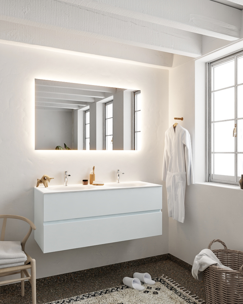 MONDIAZ VICA 120cm mueble de baño Clay 2 cajones lavabo MOON Doble 2 orificios con espejo LED. 2 MONDIAZ VICA 120cm mueble de baño Clay 2 cajones lavabo MOON Doble 2 orificios con espejo LED. - Imagen 2