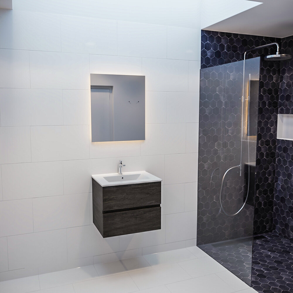 MONDIAZ VICA 60cm mueble de baño Dark Brown 2 cajones lavabo DENIA Centro 1 orificio con espejo LED. 3 MONDIAZ VICA 60cm mueble de baño Dark Brown 2 cajones lavabo DENIA Centro 1 orificio con espejo LED. - Imagen 3