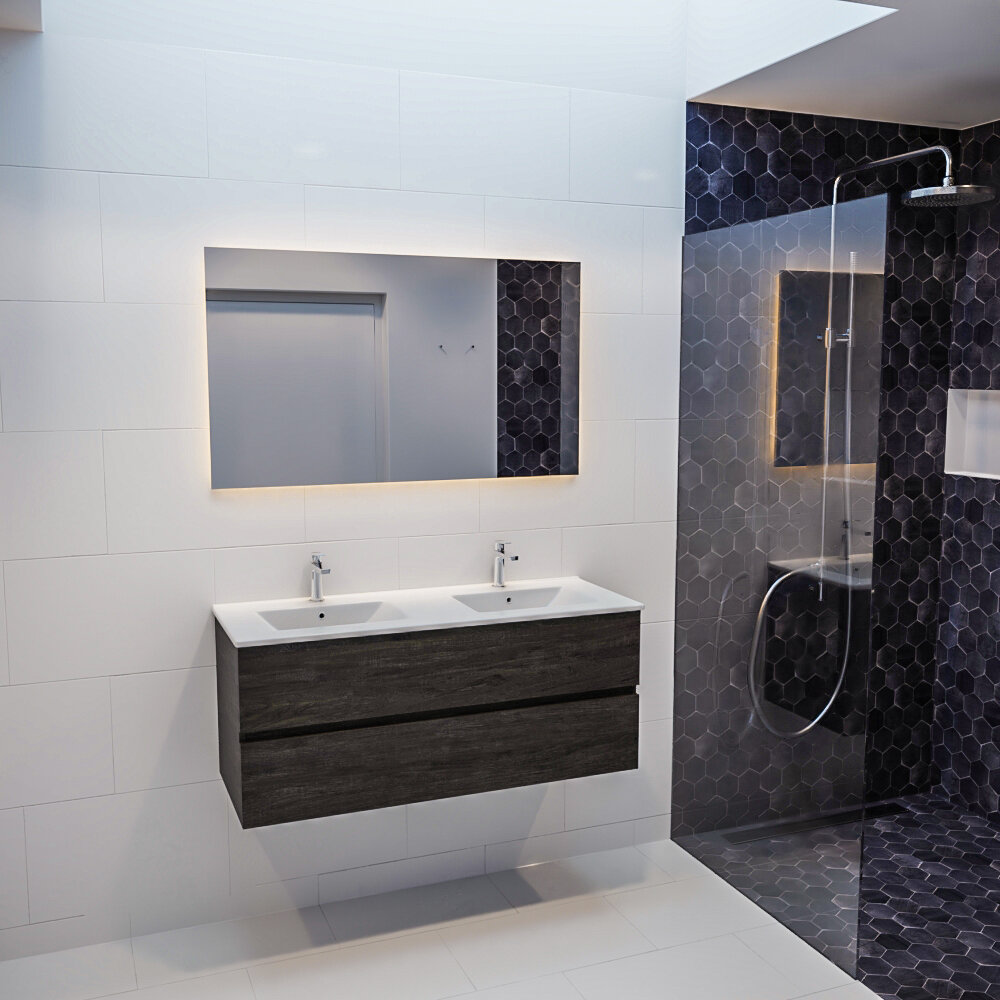 MONDIAZ VICA 120cm mueble de baño Dark Brown 2 cajones lavabo DENIA Doble 2 orificios con espejo LED. 3 MONDIAZ VICA 120cm mueble de baño Dark Brown 2 cajones lavabo DENIA Doble 2 orificios con espejo LED. - Imagen 3