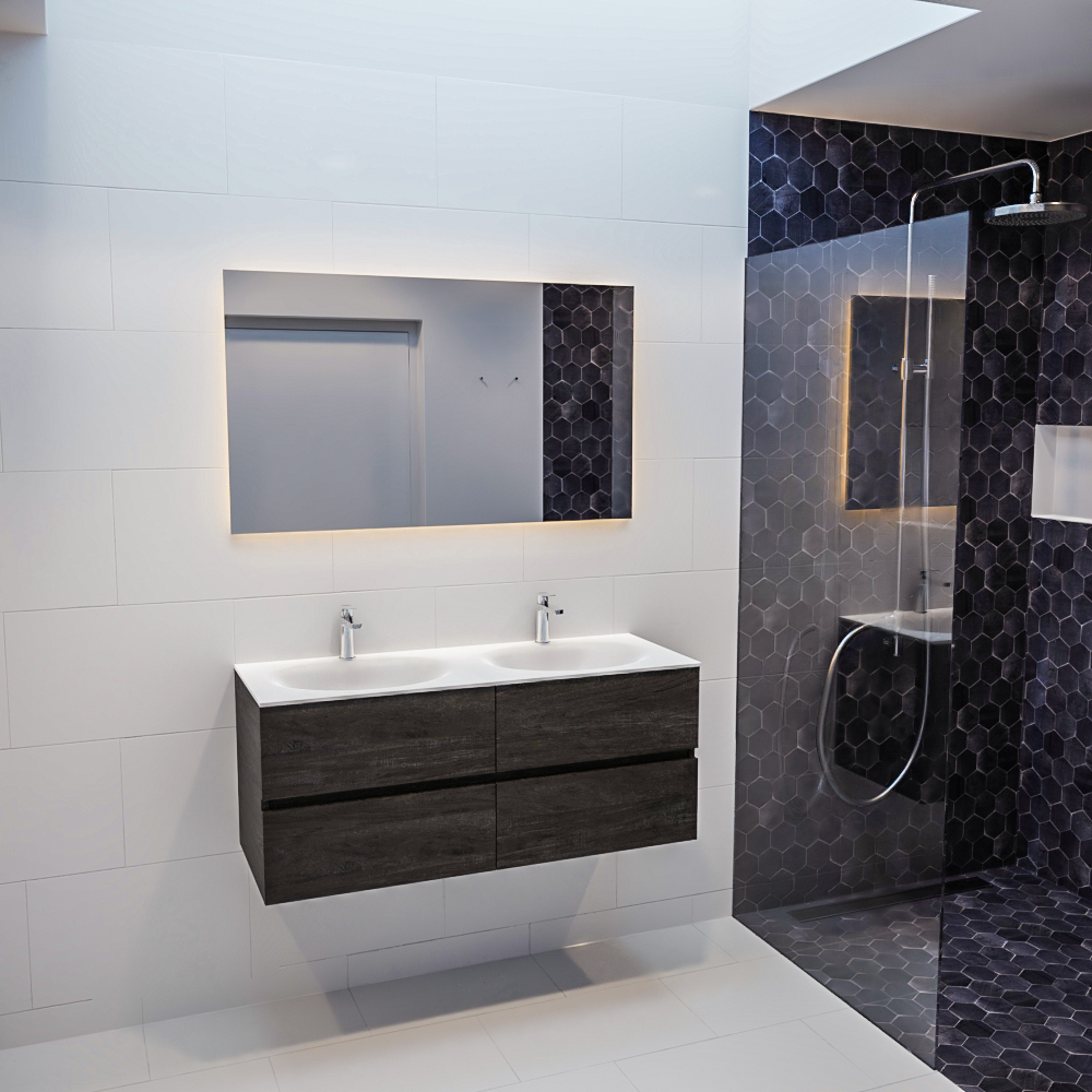 MONDIAZ VICA 120cm mueble de baño Dark Brown 4 cajones lavabo MOON Doble 2 orificios con espejo LED. 3 MONDIAZ VICA 120cm mueble de baño Dark Brown 4 cajones lavabo MOON Doble 2 orificios con espejo LED. - Imagen 3