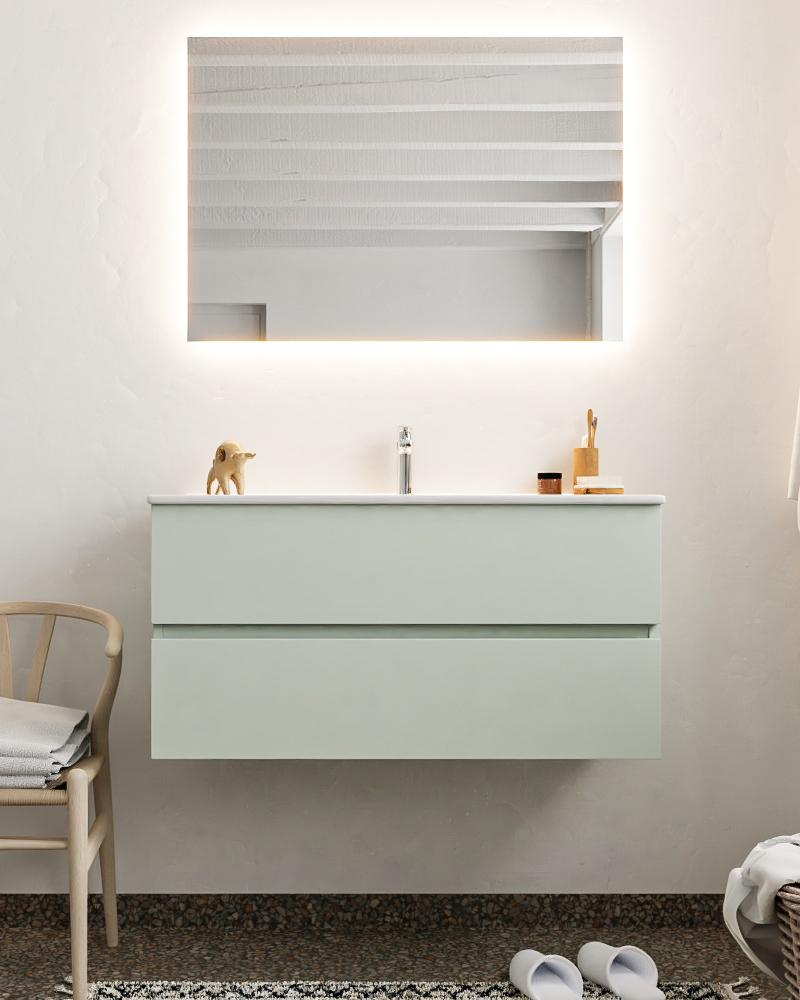 MONDIAZ VICA 100cm mueble de baño Greey 2 cajones lavabo DENIA Centro 1 orificio con espejo LED. 3 MONDIAZ VICA 100cm mueble de baño Greey 2 cajones lavabo DENIA Centro 1 orificio con espejo LED. - Imagen 3