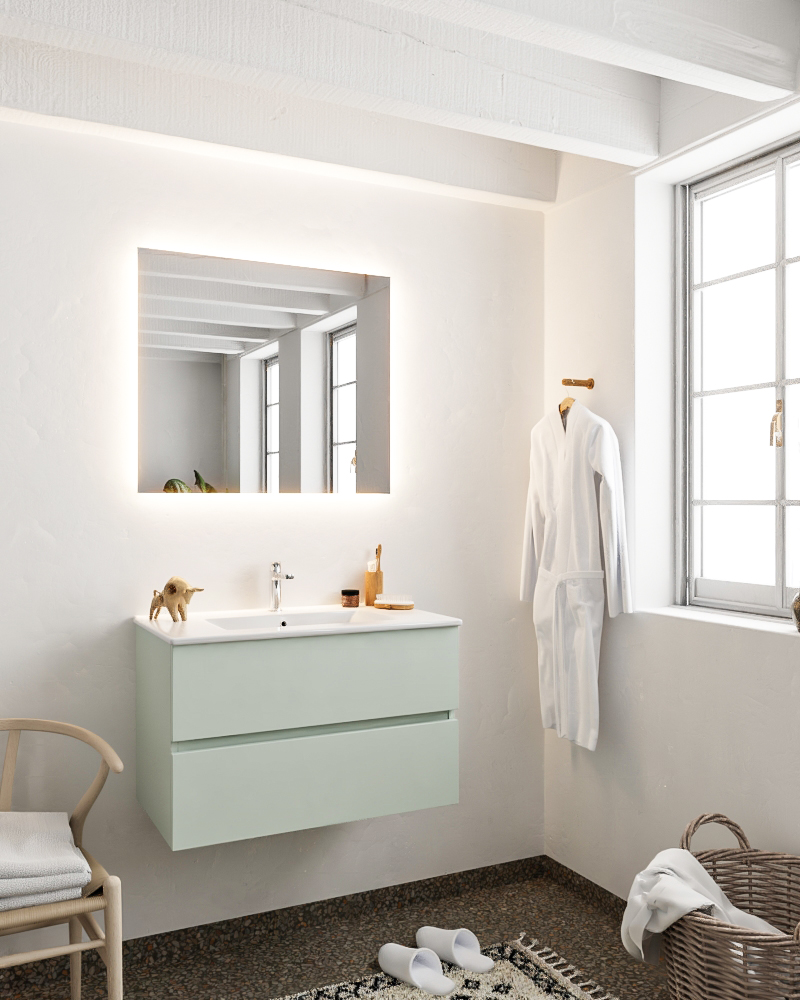 MONDIAZ VICA 80cm mueble de baño Greey 2 cajones lavabo DENIA Centro 1 orificio con espejo LED. 2 MONDIAZ VICA 80cm mueble de baño Greey 2 cajones lavabo DENIA Centro 1 orificio con espejo LED. - Imagen 2