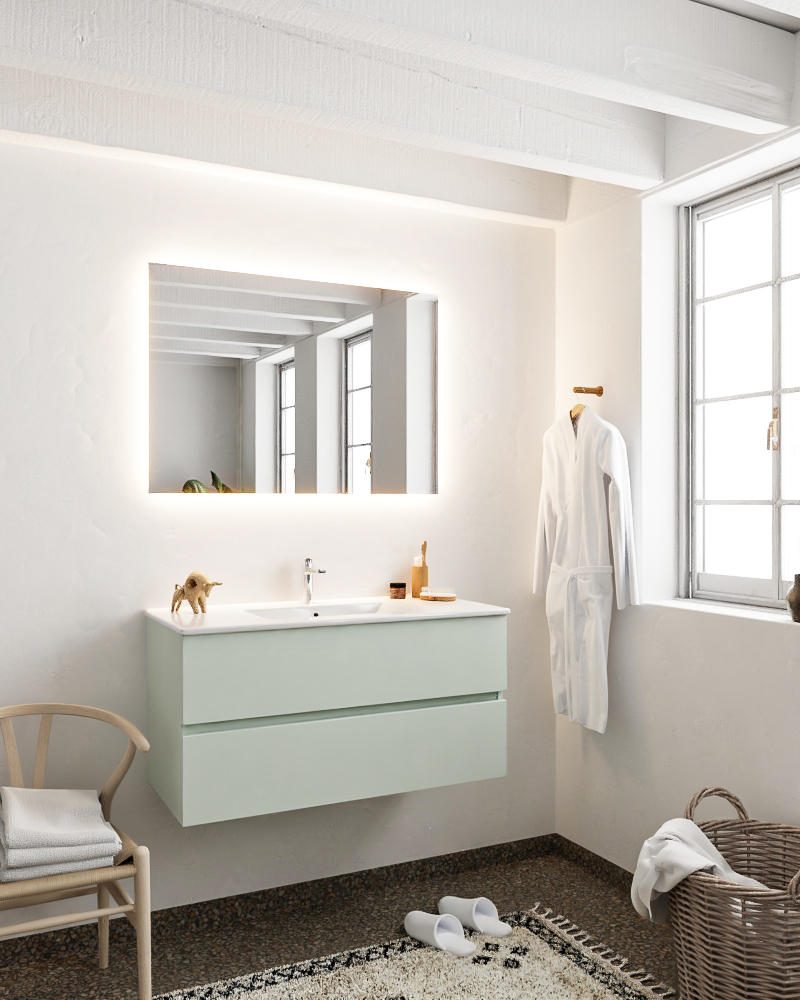 MONDIAZ VICA 100cm mueble de baño Greey 2 cajones lavabo DENIA Centro 1 orificio con espejo LED. 2 MONDIAZ VICA 100cm mueble de baño Greey 2 cajones lavabo DENIA Centro 1 orificio con espejo LED. - Imagen 2