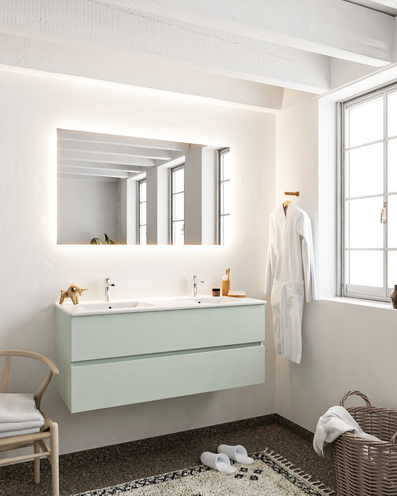 MONDIAZ VICA 120cm mueble de baño Greey 2 cajones lavabo DENIA Doble 2 orificios con espejo LED. 2 MONDIAZ VICA 120cm mueble de baño Greey 2 cajones lavabo DENIA Doble 2 orificios con espejo LED. - Imagen 2