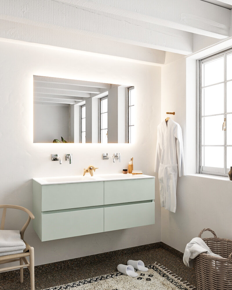 MONDIAZ VICA 120cm mueble de baño Greey 4 cajones lavabo CLOUD Doble sin orificio con espejo LED. 2 MONDIAZ VICA 120cm mueble de baño Greey 4 cajones lavabo CLOUD Doble sin orificio con espejo LED. - Imagen 2