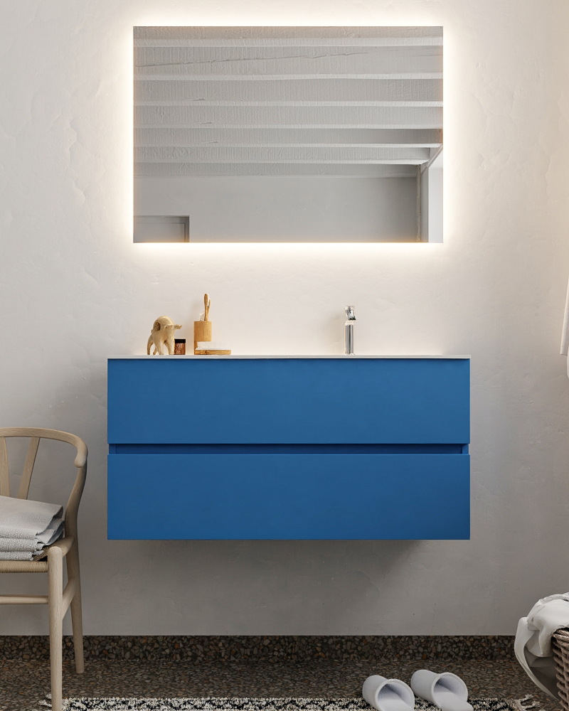 MONDIAZ VICA 100cm mueble de baño Jeans 2 cajones lavabo MOON Derecho 1 orificio con espejo LED. 3 MONDIAZ VICA 100cm mueble de baño Jeans 2 cajones lavabo MOON Derecho 1 orificio con espejo LED. - Imagen 3