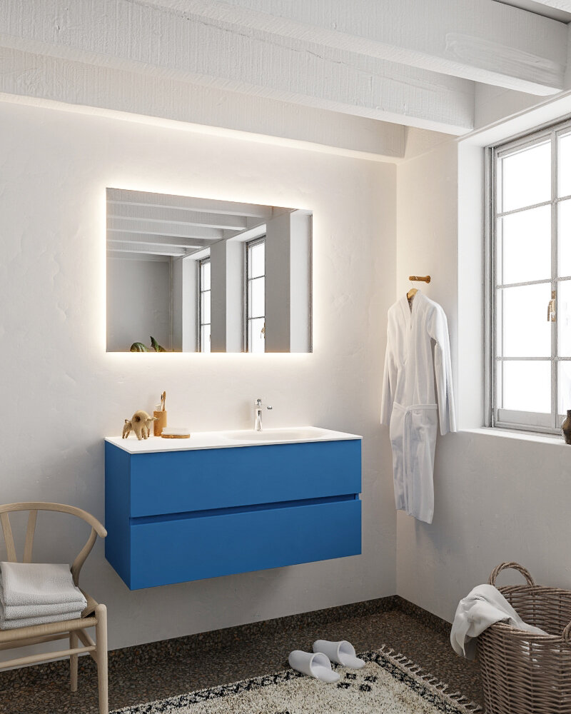MONDIAZ VICA 100cm mueble de baño Jeans 2 cajones lavabo MOON Derecho 1 orificio con espejo LED. 2 MONDIAZ VICA 100cm mueble de baño Jeans 2 cajones lavabo MOON Derecho 1 orificio con espejo LED. - Imagen 2