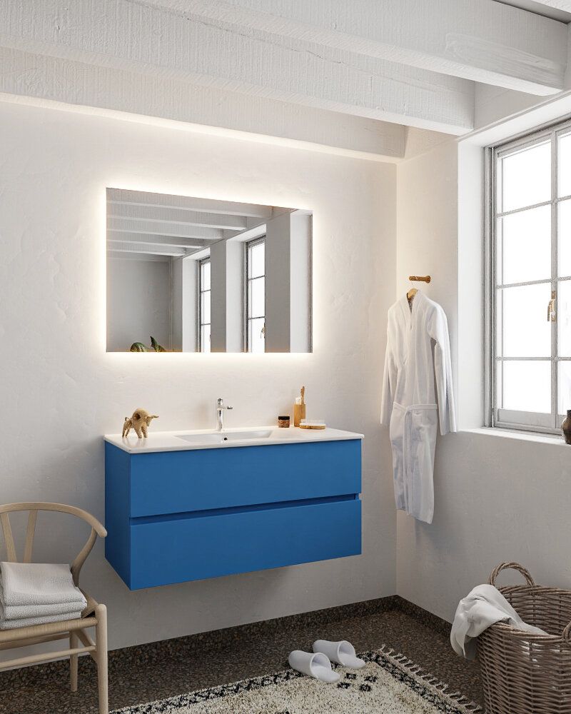 MONDIAZ VICA 100cm mueble de baño Jeans 2 cajones lavabo DENIA Centro 1 orificio con espejo LED. 2 MONDIAZ VICA 100cm mueble de baño Jeans 2 cajones lavabo DENIA Centro 1 orificio con espejo LED. - Imagen 2
