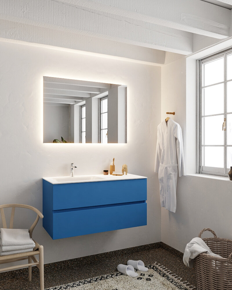 MONDIAZ VICA 100cm mueble de baño Jeans 2 cajones lavabo CLOUD Izquierda 1 orificio con espejo LED. 2 MONDIAZ VICA 100cm mueble de baño Jeans 2 cajones lavabo CLOUD Izquierda 1 orificio con espejo LED. - Imagen 2