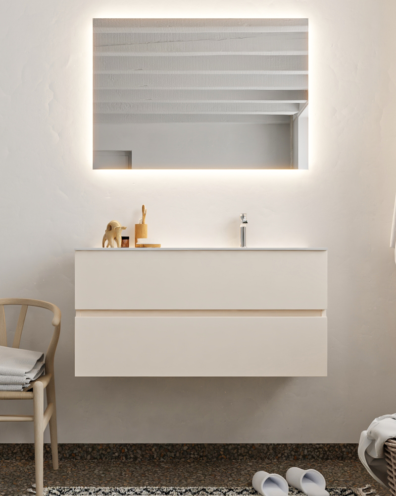 MONDIAZ VICA 100cm mueble de baño Linen 2 cajones lavabo MOON Derecho 1 orificio con espejo LED. 3 MONDIAZ VICA 100cm mueble de baño Linen 2 cajones lavabo MOON Derecho 1 orificio con espejo LED. - Imagen 3