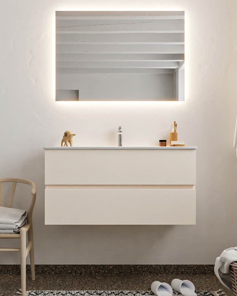 MONDIAZ VICA 100cm mueble de baño Linen 2 cajones lavabo DENIA Centro 1 orificio con espejo LED. 3 MONDIAZ VICA 100cm mueble de baño Linen 2 cajones lavabo DENIA Centro 1 orificio con espejo LED. - Imagen 3