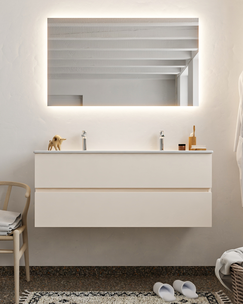 MONDIAZ VICA 120cm mueble de baño Linen 2 cajones lavabo DENIA Doble 2 orificios con espejo LED. 3 MONDIAZ VICA 120cm mueble de baño Linen 2 cajones lavabo DENIA Doble 2 orificios con espejo LED. - Imagen 3