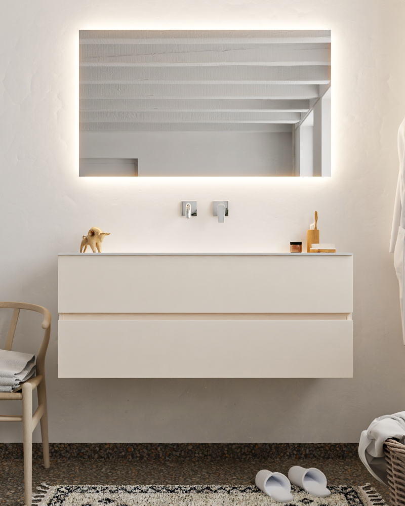 MONDIAZ VICA 120cm mueble de baño Linen 2 cajones lavabo CLOUD Centro sin orificio con espejo LED. 3 MONDIAZ VICA 120cm mueble de baño Linen 2 cajones lavabo CLOUD Centro sin orificio con espejo LED. - Imagen 3