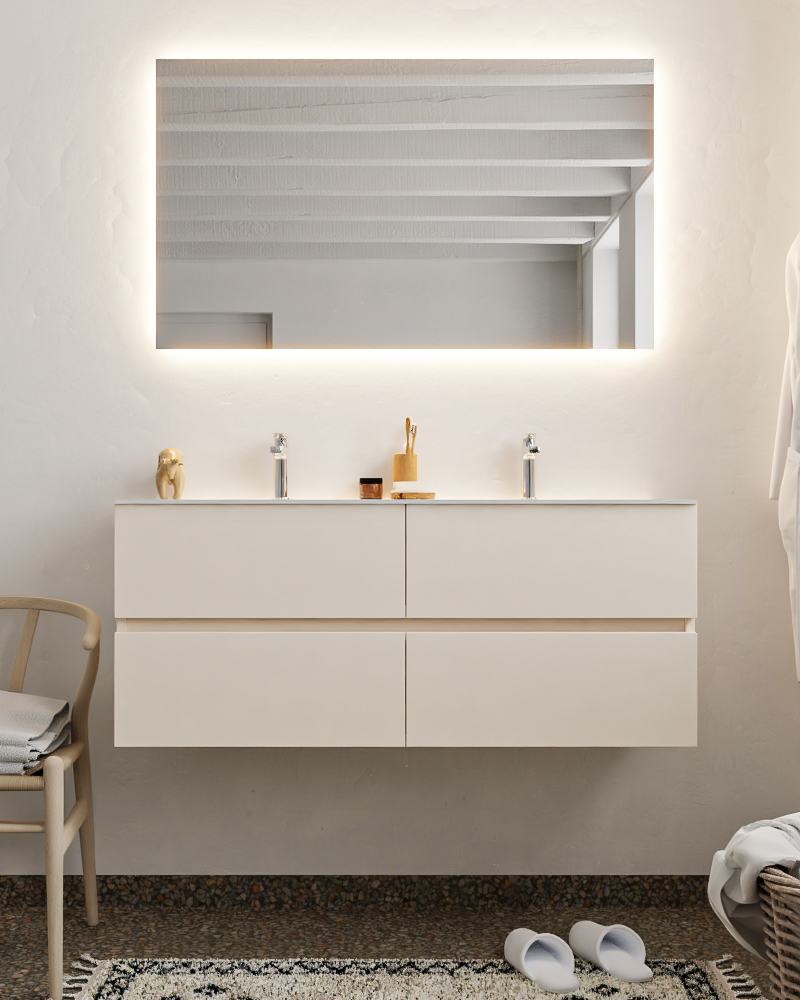MONDIAZ VICA 120cm mueble de baño Linen 4 cajones lavabo CLOUD Doble 2 orificios con espejo LED. 3 MONDIAZ VICA 120cm mueble de baño Linen 4 cajones lavabo CLOUD Doble 2 orificios con espejo LED. - Imagen 3