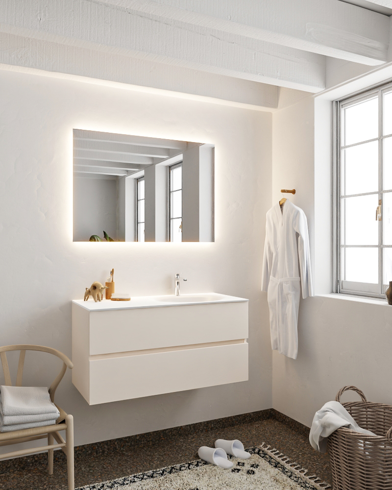 MONDIAZ VICA 100cm mueble de baño Linen 2 cajones lavabo MOON Derecho 1 orificio con espejo LED. 2 MONDIAZ VICA 100cm mueble de baño Linen 2 cajones lavabo MOON Derecho 1 orificio con espejo LED. - Imagen 2