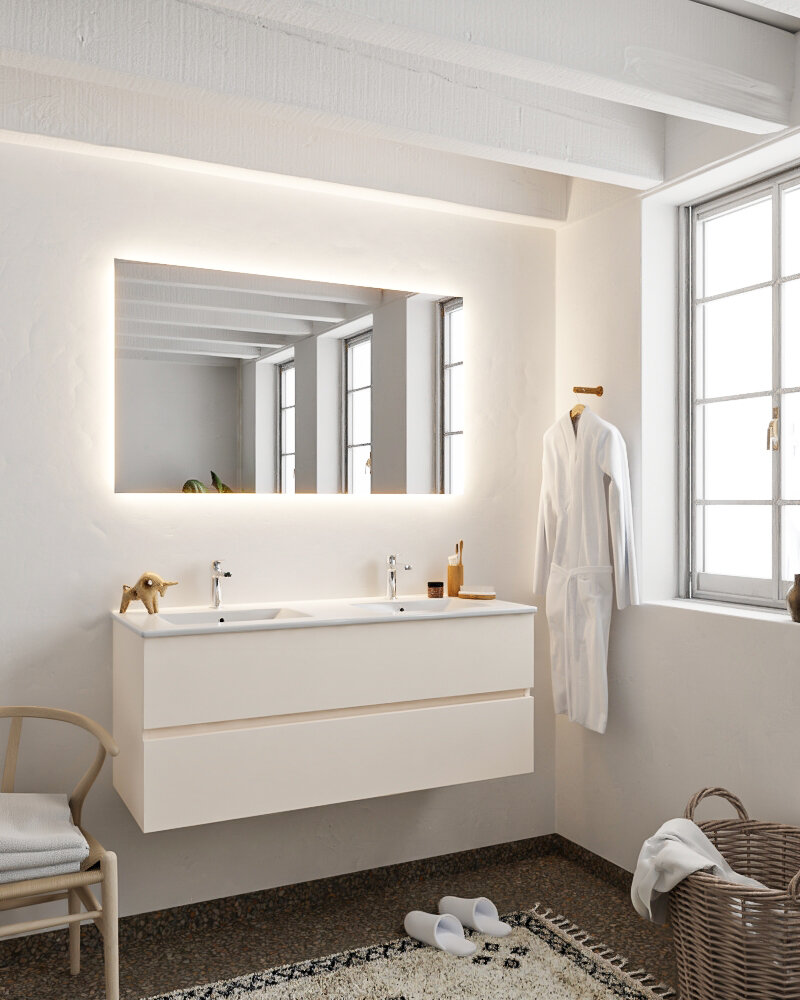 MONDIAZ VICA 120cm mueble de baño Linen 2 cajones lavabo DENIA Doble 2 orificios con espejo LED. 2 MONDIAZ VICA 120cm mueble de baño Linen 2 cajones lavabo DENIA Doble 2 orificios con espejo LED. - Imagen 2