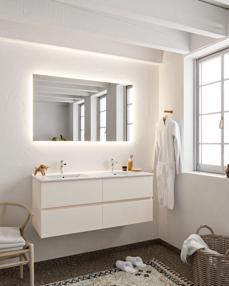 MONDIAZ VICA 120cm mueble de baño Linen 4 cajones lavabo DENIA Doble 2 orificios con espejo LED. 2 MONDIAZ VICA 120cm mueble de baño Linen 4 cajones lavabo DENIA Doble 2 orificios con espejo LED. - Imagen 2