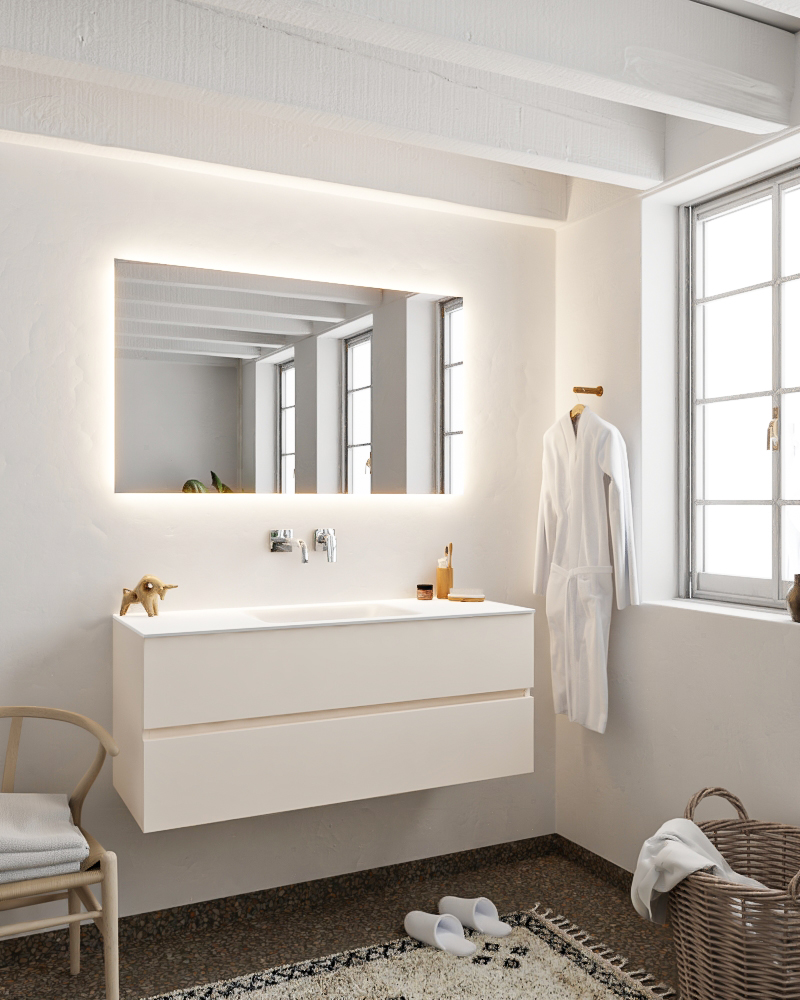 MONDIAZ VICA 120cm mueble de baño Linen 2 cajones lavabo CLOUD Centro sin orificio con espejo LED. 2 MONDIAZ VICA 120cm mueble de baño Linen 2 cajones lavabo CLOUD Centro sin orificio con espejo LED. - Imagen 2
