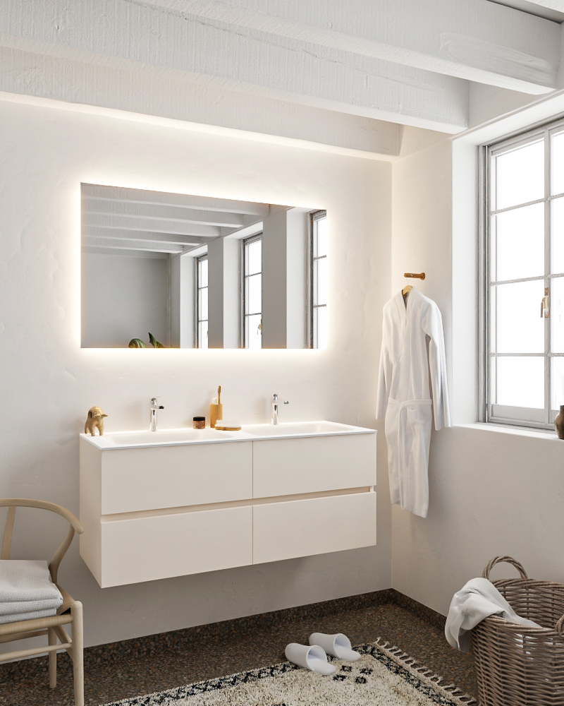 MONDIAZ VICA 120cm mueble de baño Linen 4 cajones lavabo CLOUD Doble 2 orificios con espejo LED. 2 MONDIAZ VICA 120cm mueble de baño Linen 4 cajones lavabo CLOUD Doble 2 orificios con espejo LED. - Imagen 2