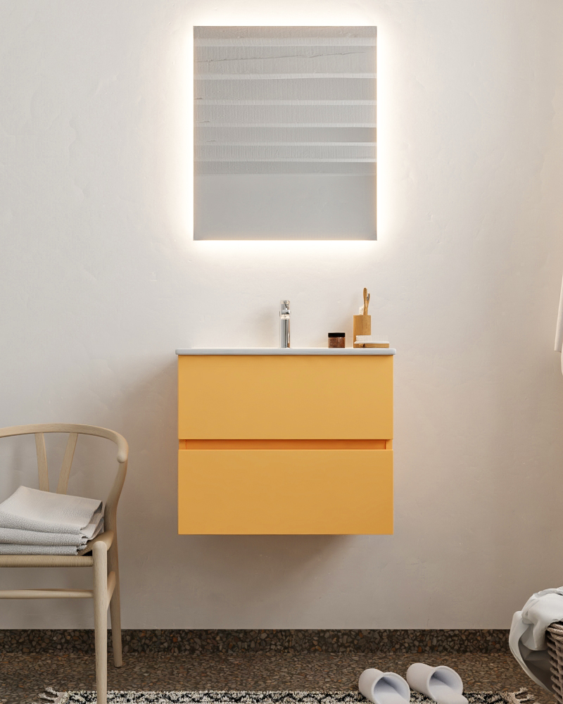 MONDIAZ VICA 60cm mueble de baño Ocher 2 cajones lavabo DENIA Centro 1 orificio con espejo LED. 3 MONDIAZ VICA 60cm mueble de baño Ocher 2 cajones lavabo DENIA Centro 1 orificio con espejo LED. - Imagen 3