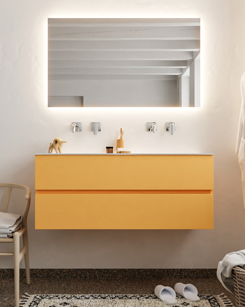 MONDIAZ VICA 120cm mueble de baño Ocher 2 cajones lavabo MOON Doble sin orificio con espejo LED. 3 MONDIAZ VICA 120cm mueble de baño Ocher 2 cajones lavabo MOON Doble sin orificio con espejo LED. - Imagen 3