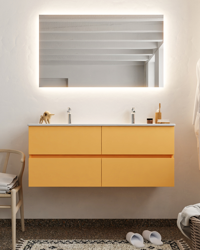 MONDIAZ VICA 120cm mueble de baño Ocher 4 cajones lavabo DENIA Doble 2 orificios con espejo LED. 3 MONDIAZ VICA 120cm mueble de baño Ocher 4 cajones lavabo DENIA Doble 2 orificios con espejo LED. - Imagen 3