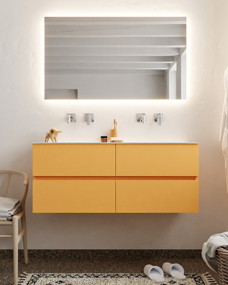 MONDIAZ VICA 120cm mueble de baño Ocher 4 cajones lavabo MOON Doble sin orificio con espejo LED. 3 MONDIAZ VICA 120cm mueble de baño Ocher 4 cajones lavabo MOON Doble sin orificio con espejo LED. - Imagen 3