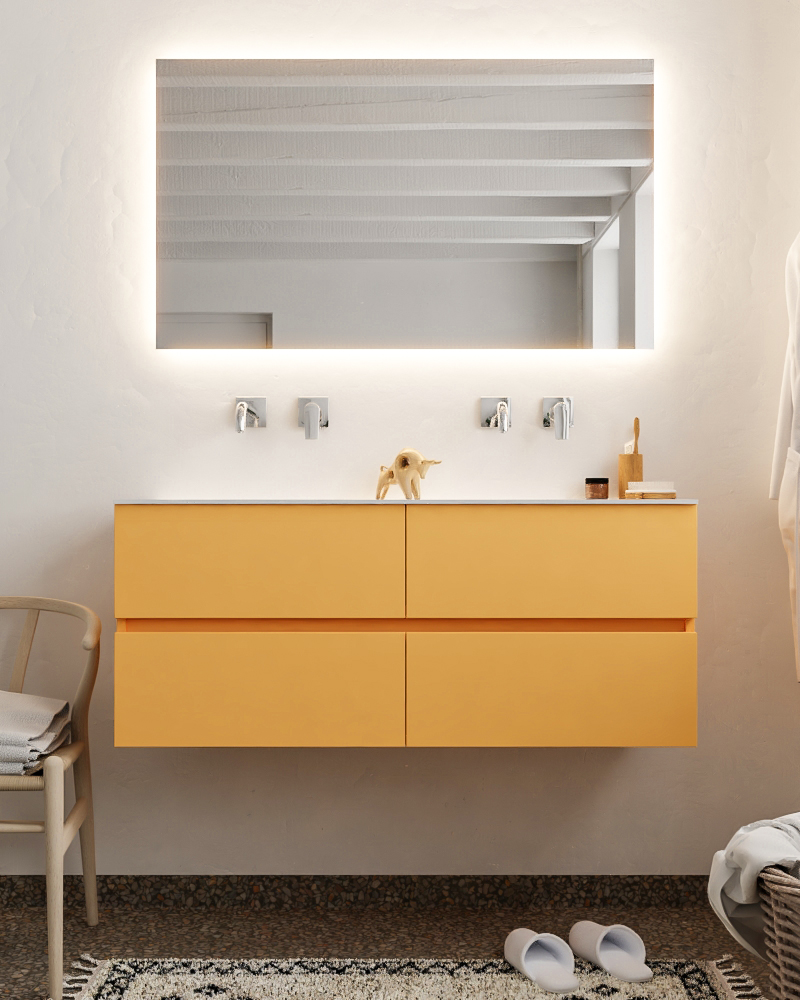 MONDIAZ VICA 120cm mueble de baño Ocher 4 cajones lavabo CLOUD Doble sin orificio con espejo LED. 3 MONDIAZ VICA 120cm mueble de baño Ocher 4 cajones lavabo CLOUD Doble sin orificio con espejo LED. - Imagen 3