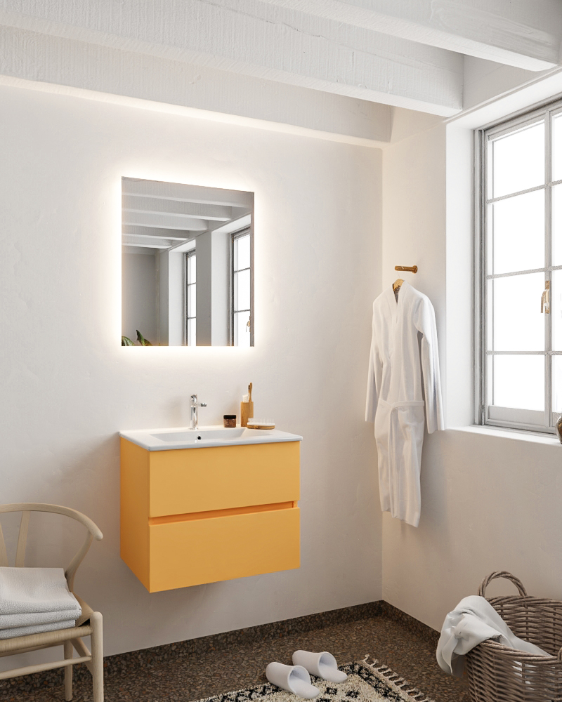 MONDIAZ VICA 60cm mueble de baño Ocher 2 cajones lavabo DENIA Centro 1 orificio con espejo LED. 2 MONDIAZ VICA 60cm mueble de baño Ocher 2 cajones lavabo DENIA Centro 1 orificio con espejo LED. - Imagen 2