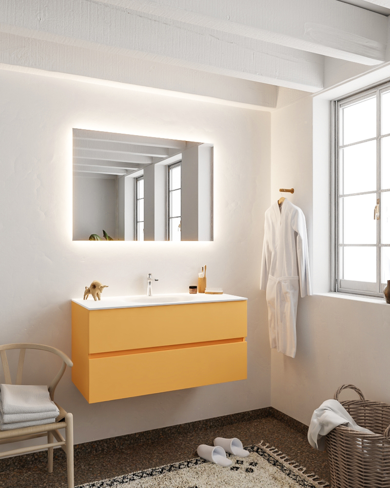 MONDIAZ VICA 100cm mueble de baño Ocher 2 cajones lavabo MOON Centro 1 orificio con espejo LED. 2 MONDIAZ VICA 100cm mueble de baño Ocher 2 cajones lavabo MOON Centro 1 orificio con espejo LED. - Imagen 2