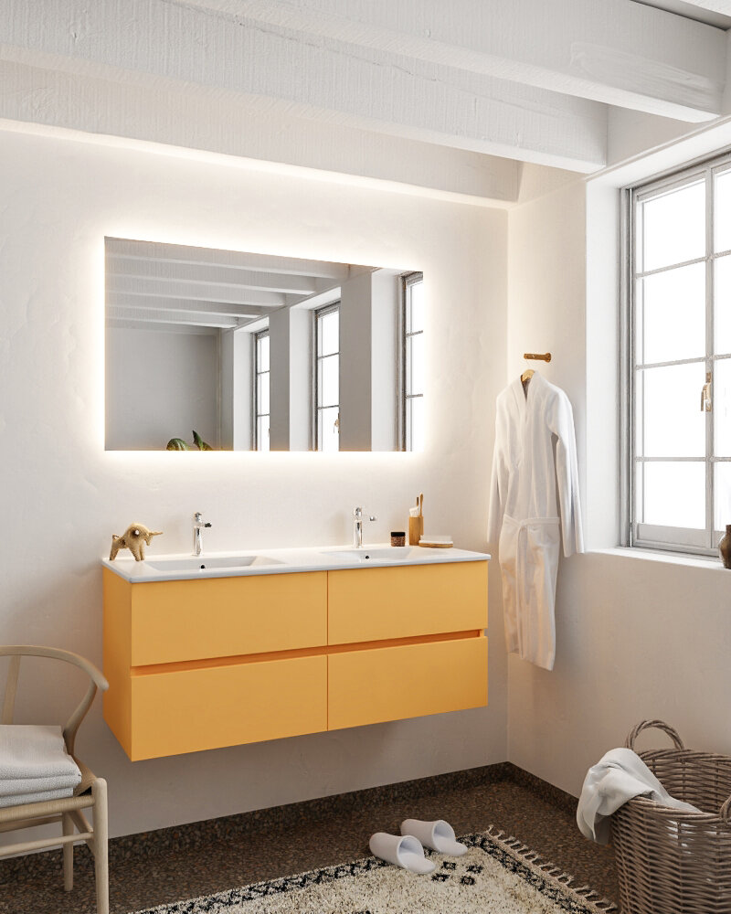 MONDIAZ VICA 120cm mueble de baño Ocher 4 cajones lavabo DENIA Doble 2 orificios con espejo LED. 2 MONDIAZ VICA 120cm mueble de baño Ocher 4 cajones lavabo DENIA Doble 2 orificios con espejo LED. - Imagen 2