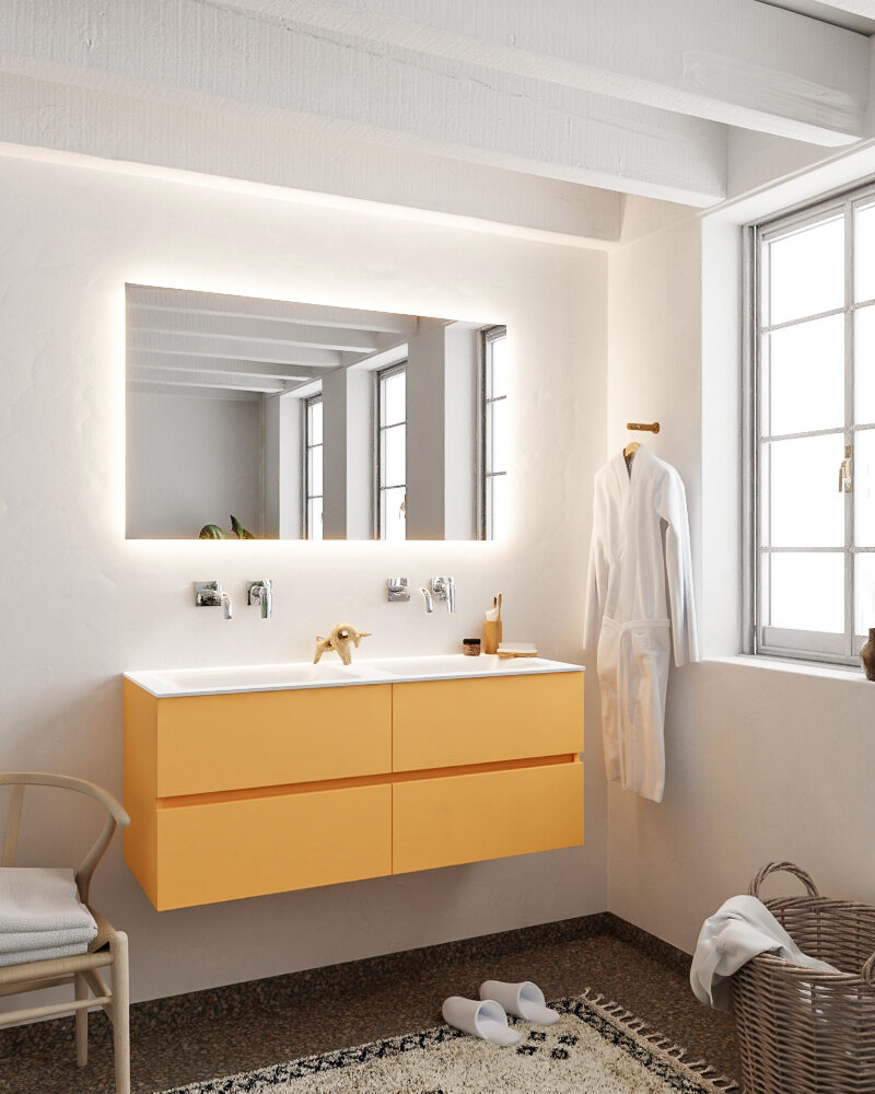 MONDIAZ VICA 120cm mueble de baño Ocher 4 cajones lavabo CLOUD Doble sin orificio con espejo LED. 2 MONDIAZ VICA 120cm mueble de baño Ocher 4 cajones lavabo CLOUD Doble sin orificio con espejo LED. - Imagen 2