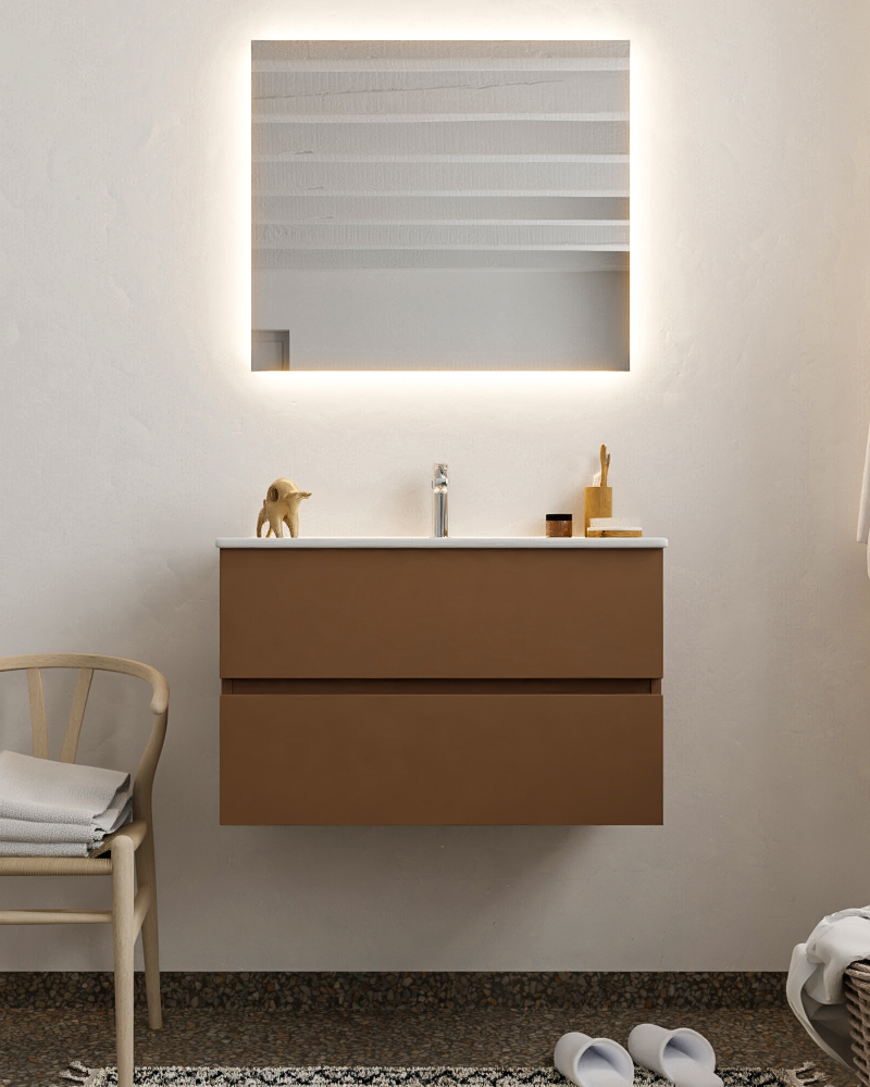 MONDIAZ VICA 80cm mueble de baño Rust 2 cajones lavabo DENIA Centro 1 orificio con espejo LED. 3 MONDIAZ VICA 80cm mueble de baño Rust 2 cajones lavabo DENIA Centro 1 orificio con espejo LED. - Imagen 3