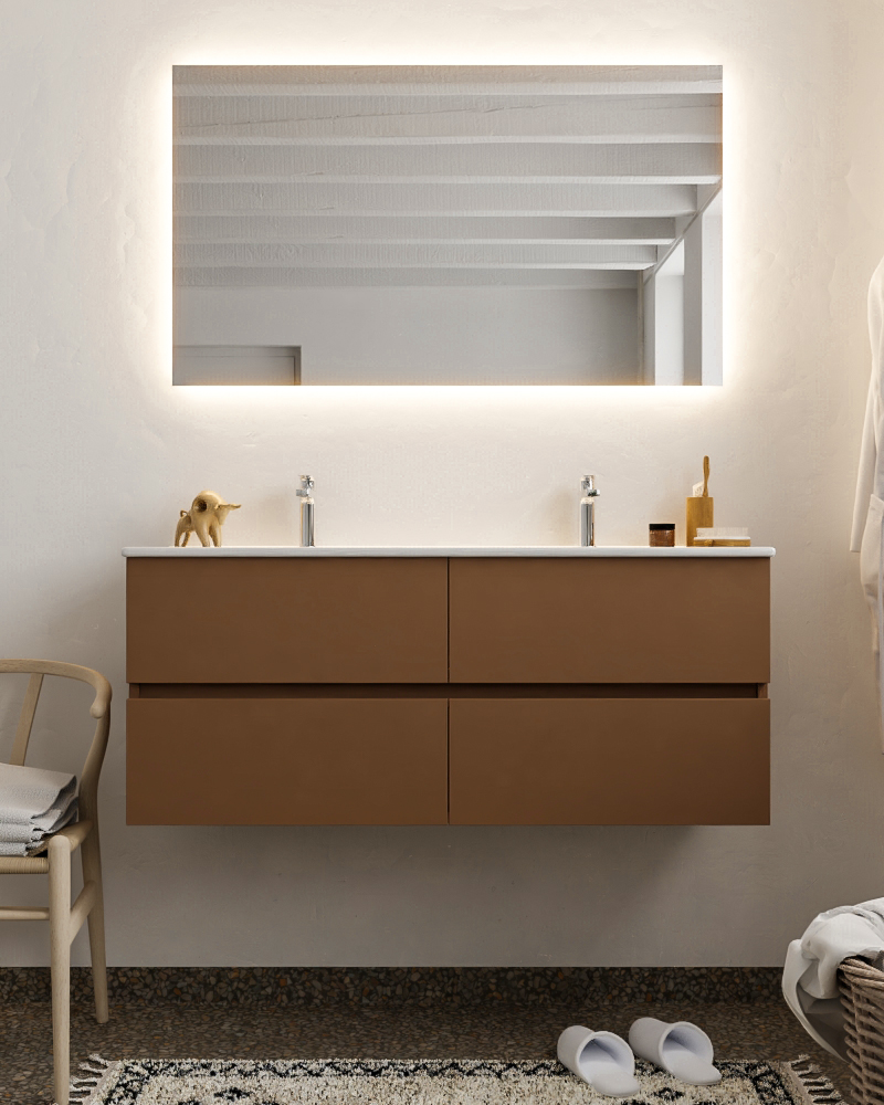 MONDIAZ VICA 120cm mueble de baño Rust 4 cajones lavabo DENIA Doble 2 orificios con espejo LED. 3 MONDIAZ VICA 120cm mueble de baño Rust 4 cajones lavabo DENIA Doble 2 orificios con espejo LED. - Imagen 3
