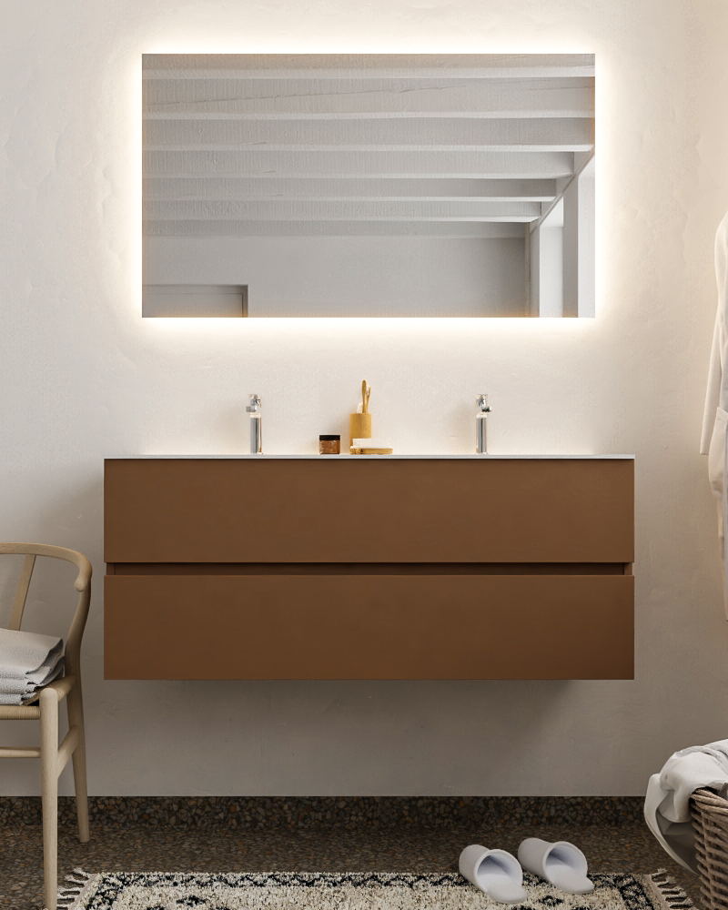 MONDIAZ VICA 120cm mueble de baño Rust 2 cajones lavabo CLOUD Doble 2 orificios con espejo LED. 3 MONDIAZ VICA 120cm mueble de baño Rust 2 cajones lavabo CLOUD Doble 2 orificios con espejo LED. - Imagen 3