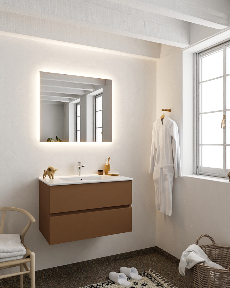 MONDIAZ VICA 80cm mueble de baño Rust 2 cajones lavabo DENIA Centro 1 orificio con espejo LED. 2 MONDIAZ VICA 80cm mueble de baño Rust 2 cajones lavabo DENIA Centro 1 orificio con espejo LED. - Imagen 2