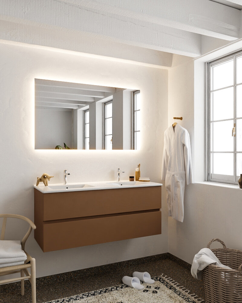 MONDIAZ VICA 120cm mueble de baño Rust 2 cajones lavabo DENIA Doble 2 orificios con espejo LED. 2 MONDIAZ VICA 120cm mueble de baño Rust 2 cajones lavabo DENIA Doble 2 orificios con espejo LED. - Imagen 2