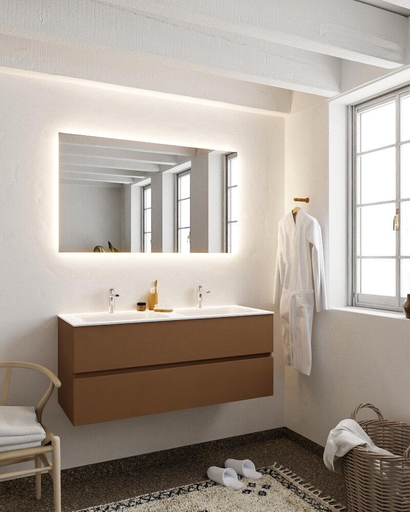 MONDIAZ VICA 120cm mueble de baño Rust 2 cajones lavabo CLOUD Doble 2 orificios con espejo LED. 2 MONDIAZ VICA 120cm mueble de baño Rust 2 cajones lavabo CLOUD Doble 2 orificios con espejo LED. - Imagen 2