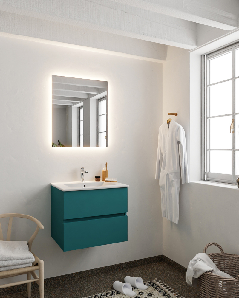 MONDIAZ VICA 60cm mueble de baño Smag 2 cajones lavabo DENIA Centro 1 orificio con espejo LED. 2 MONDIAZ VICA 60cm mueble de baño Smag 2 cajones lavabo DENIA Centro 1 orificio con espejo LED. - Imagen 2